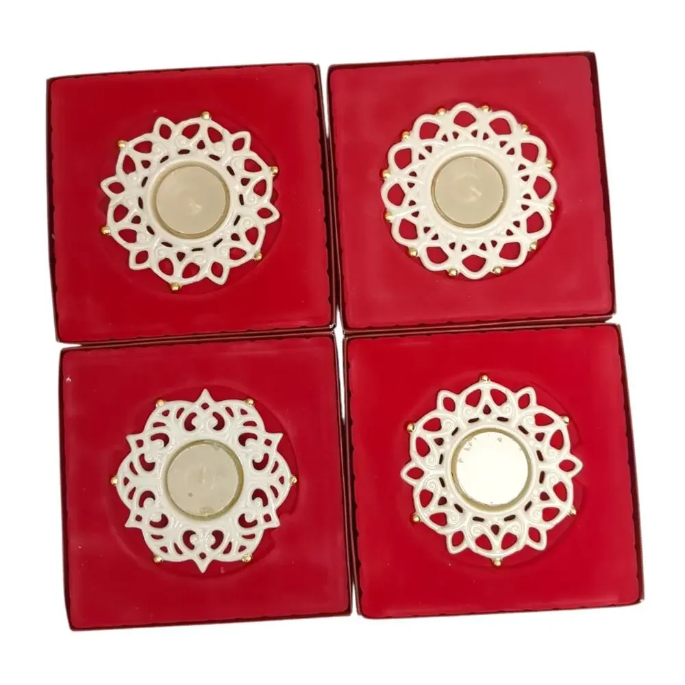 Lot of 4 Lenox Porcelain “Shine” Snow Lights Tealight Candle Holders, VG Cond.